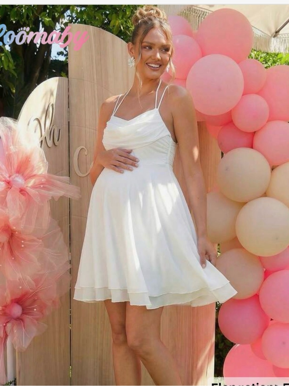 White Maternity Spaghetti-Strap Swing Dress